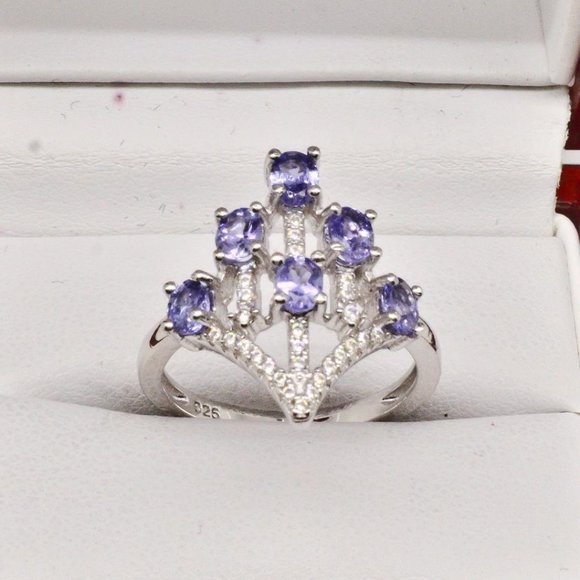 New Genuine Tanzanite Ring Set in 14ktwg & 925 Silver Sz 7 - Picture 1 of 4